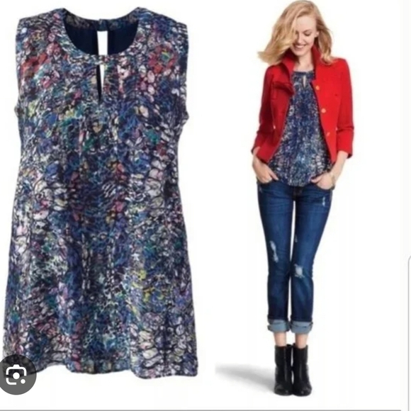 Cabi Women's Stained Glass Keyhole Neckline Sleeveless Tunic/Blouse Size Large - Picture 2 of 9